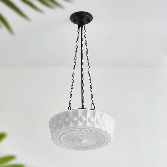 RoyaleGlow Embossed Glass Pendant Light - Vintage Hanging Ceiling Fixture - Royale Basic