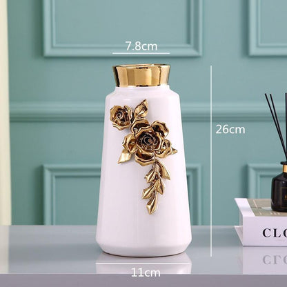 LuxRoyale Black & Gold Rose Ceramic Vase - Elegant 26cm Floral Decor-Royale Basic