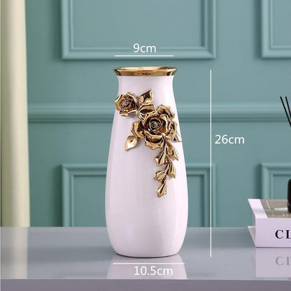 LuxRoyale Black & Gold Rose Ceramic Vase - Elegant 26cm Floral Decor-Royale Basic