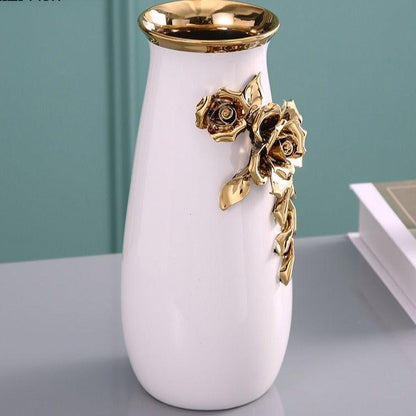 LuxRoyale Black & Gold Rose Ceramic Vase - Elegant 26cm Floral Decor-Royale Basic