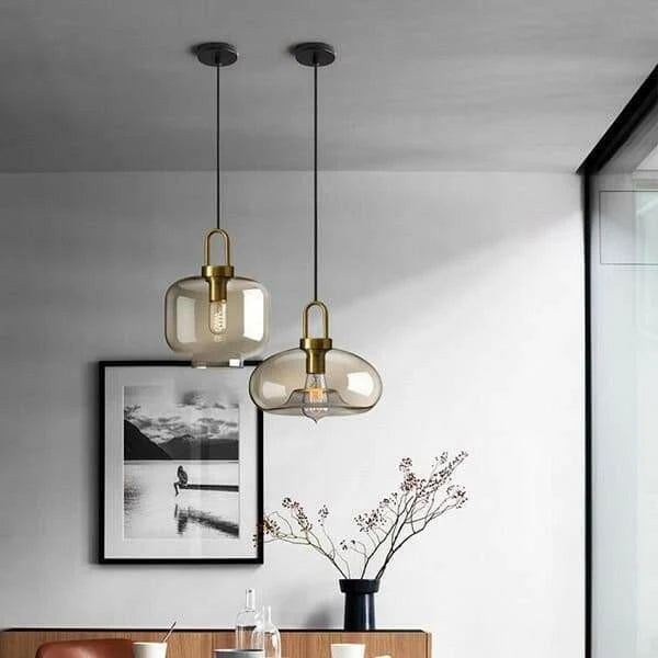 Royelux Modern Smoked Glass Globe Pendant Light with Brass Accents