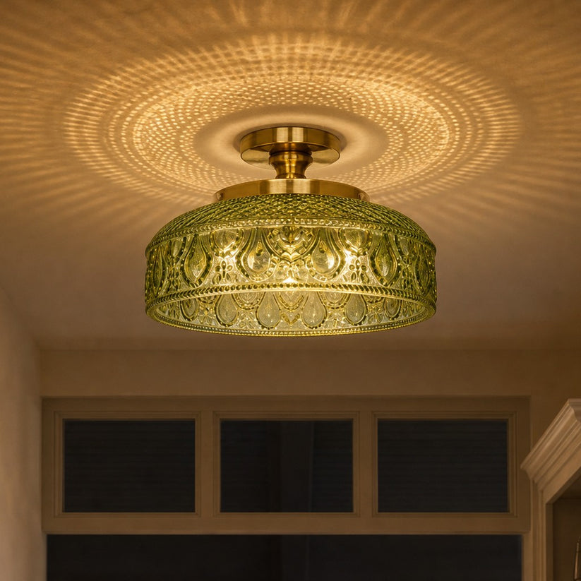 Royelux Mid-Century Green Textured Glass Flush Mount Ceiling Light