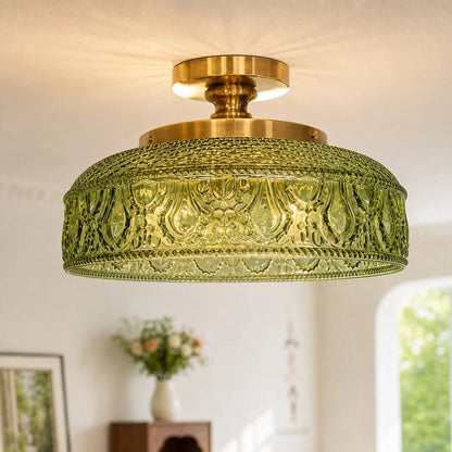 Royelux Mid-Century Green Textured Glass Flush Mount Ceiling Light