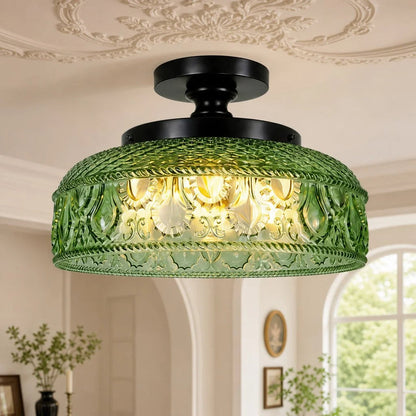 Royelux Mid-Century Green Textured Glass Flush Mount Ceiling Light