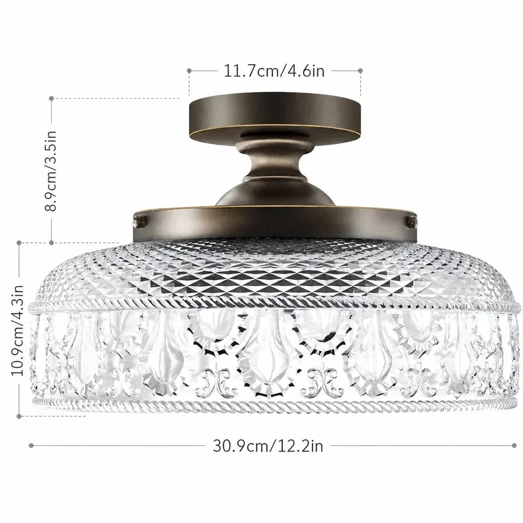 Royelux Mid-Century Green Textured Glass Flush Mount Ceiling Light