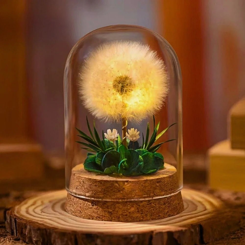 LuxRoyale Floral Night Light Under Glass Dome Handcrafted Rose Poppies