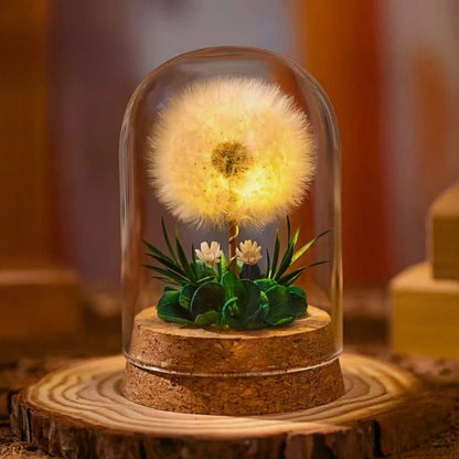 LuxRoyale Floral Night Light Under Glass Dome Handcrafted Rose Poppies