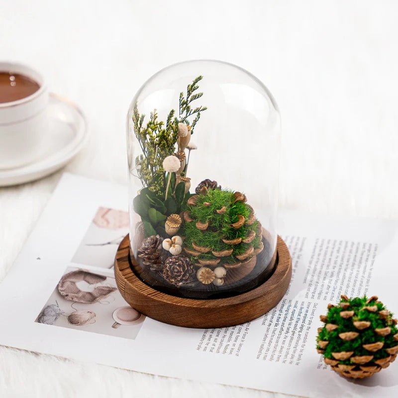 LuxRoyale Floral Night Light Under Glass Dome Handcrafted Rose Poppies