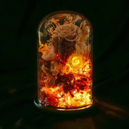 LuxRoyale Floral Night Light Under Glass Dome Handcrafted Rose Poppies