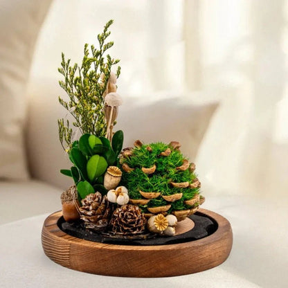 LuxRoyale Floral Night Light Under Glass Dome Handcrafted Rose Poppies