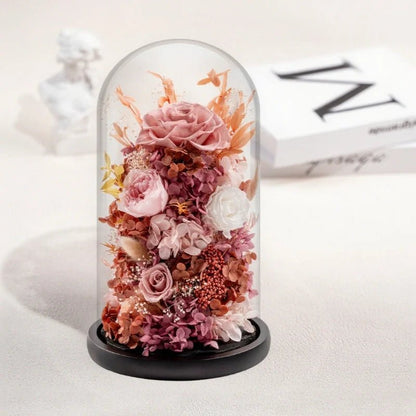 LuxRoyale Floral Night Light Under Glass Dome Handcrafted Rose Poppies