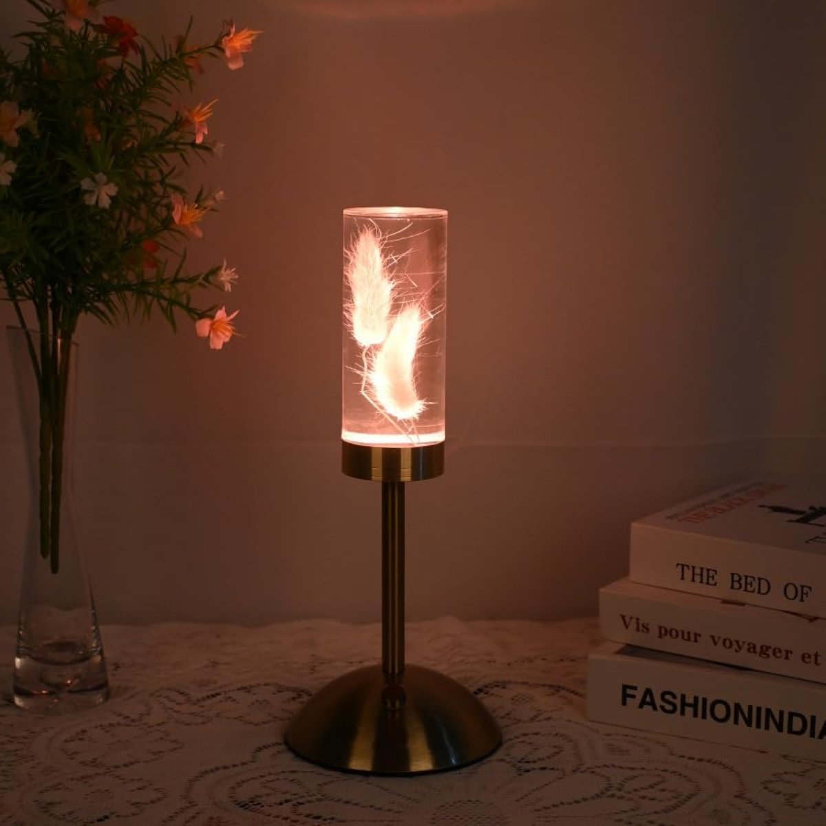 Royelux Floral Table Lamp With Real Flowers And Ambient Glow