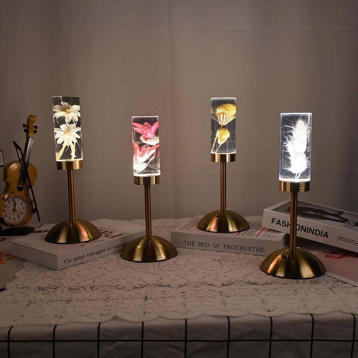 Royelux Floral Table Lamp With Real Flowers And Ambient Glow