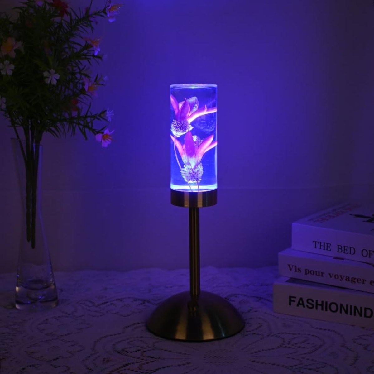Royelux Floral Table Lamp With Real Flowers And Ambient Glow