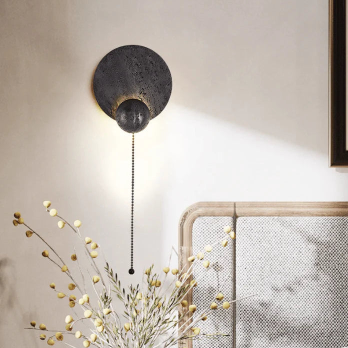 RoyaleGlow Black Travertine Wall Sconce - Modern LED Stone Wall Light