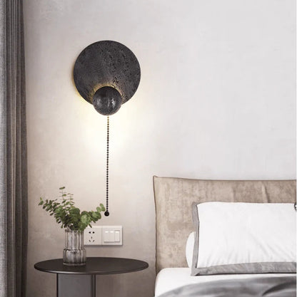 RoyaleGlow Black Travertine Wall Sconce - Modern LED Stone Wall Light