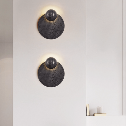 RoyaleGlow Black Travertine Wall Sconce - Modern LED Stone Wall Light