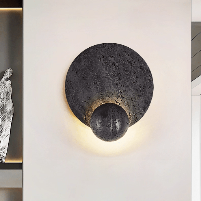RoyaleGlow Black Travertine Wall Sconce - Modern LED Stone Wall Light