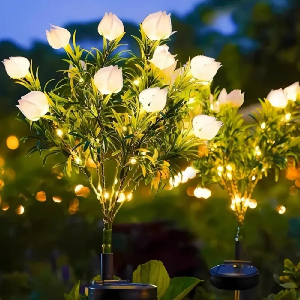LuxRoyale Solar Flower Lights For Garden Pathway And Patio Decor