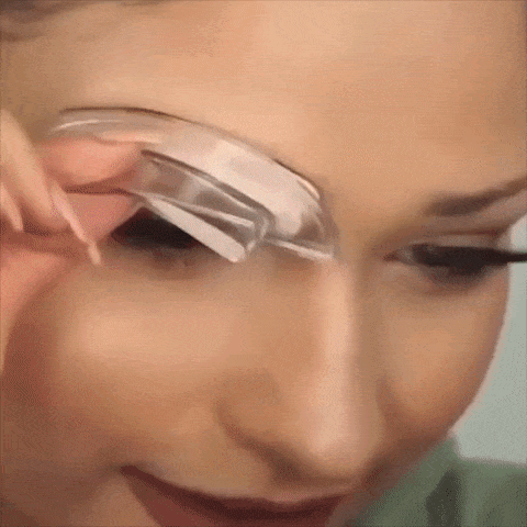 Sleek all-day eyebrow stamp kit with powder, sponge applicator, and right/left brow stencils in dark brown shade for natural, waterproof brows.