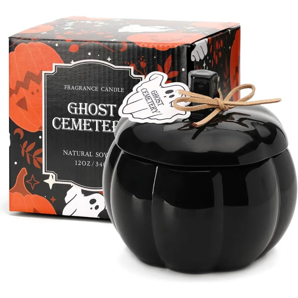 Fall Pumpkin Shaped Candle Halloween Fall Vanilla Pumpkin Spice Candle Farmhouse Thanksgiving Scented 12oz Autumn Decoration Gif 0