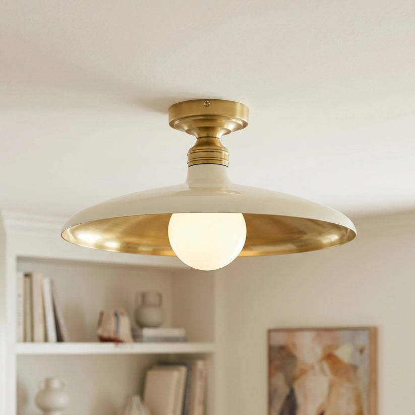 RoyaleGlow Farmhouse Industrial Brass Flush Mount Ceiling Light with Metal Dome Shade