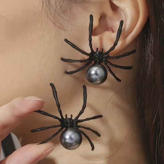 Fashion Black Spider Pearl Earring New Trendy Personality Dark Style Halloween Ear Nail for Women Alloy Geometric Ear Accessory 0