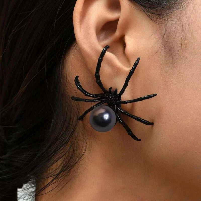 Fashion Black Spider Pearl Earring New Trendy Personality Dark Style Halloween Ear Nail for Women Alloy Geometric Ear Accessory 1
