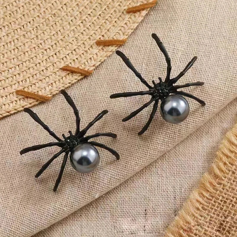Fashion Black Spider Pearl Earring New Trendy Personality Dark Style Halloween Ear Nail for Women Alloy Geometric Ear Accessory 2