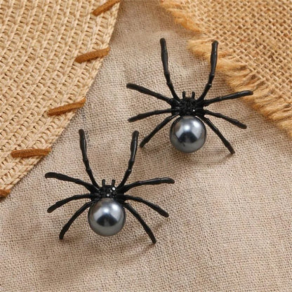 Fashion Black Spider Pearl Earring New Trendy Personality Dark Style Halloween Ear Nail for Women Alloy Geometric Ear Accessory 4