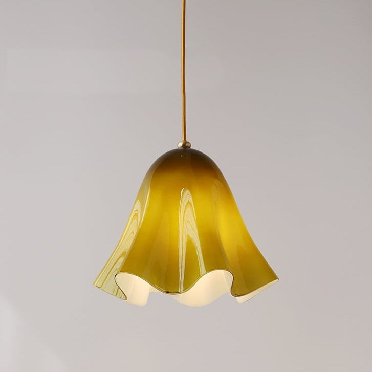 Rayvia Glass Flower Pendant Light, Adjustable French Retro Modern Hanging Lamp