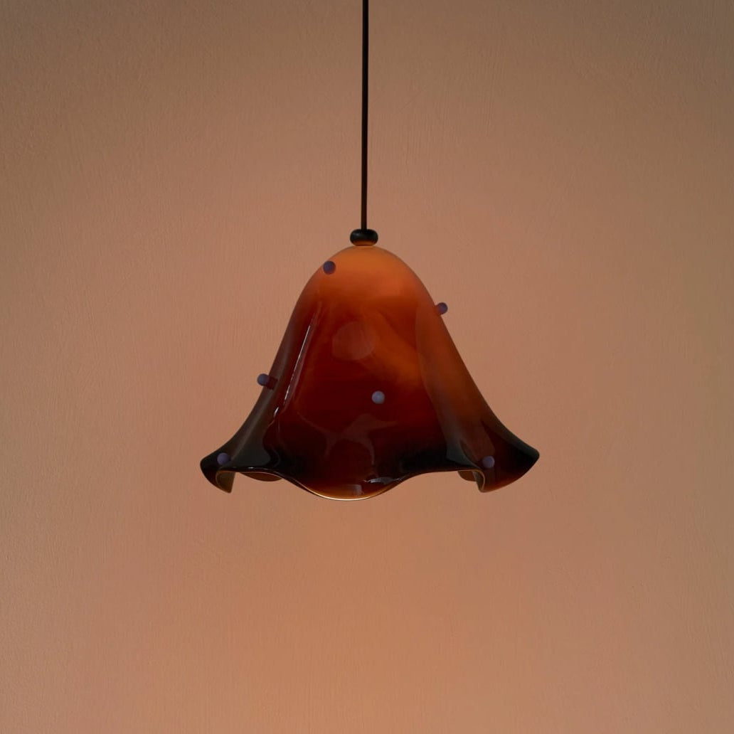 Rayvia Glass Flower Pendant Light, Adjustable French Retro Modern Hanging Lamp
