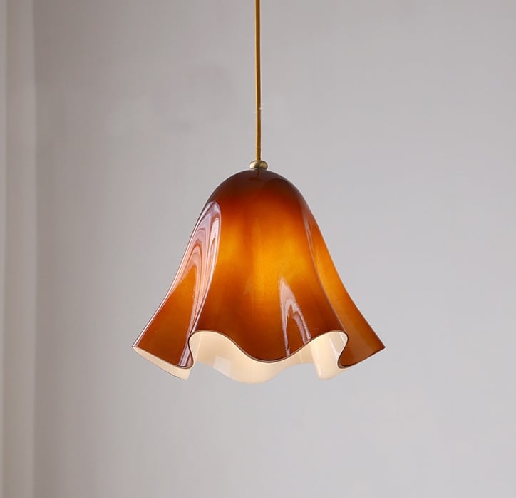 Rayvia Glass Flower Pendant Light, Adjustable French Retro Modern Hanging Lamp