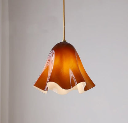 Rayvia Glass Flower Pendant Light, Adjustable French Retro Modern Hanging Lamp