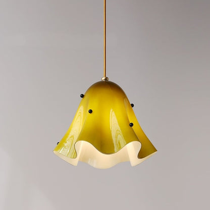 Rayvia Glass Flower Pendant Light, Adjustable French Retro Modern Hanging Lamp