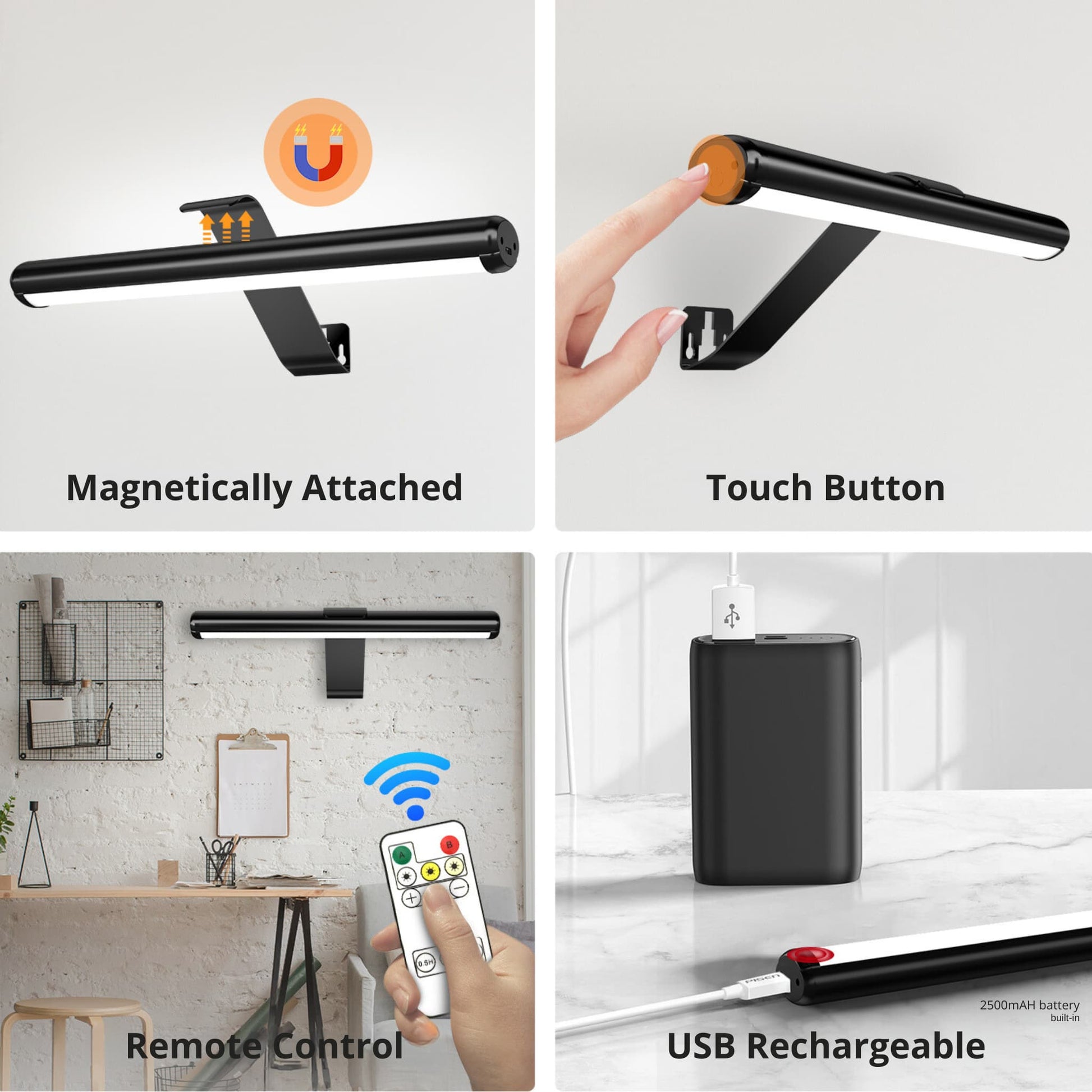Wireless LED Rechargeable Picture Light with Remote Control - Perfect for Art and Photos - Black