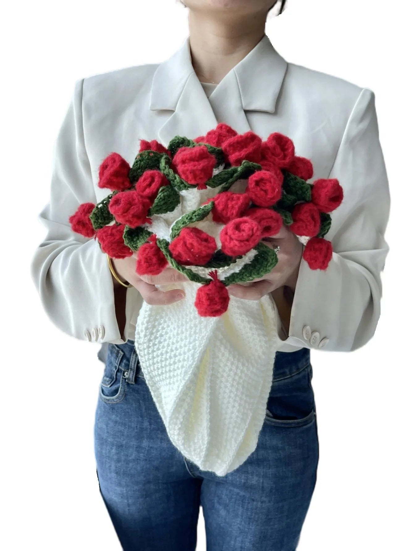 Finished Rose Blanket Bouquet Rose Flowers Handmade Crochet Acrylic Fuzzy Sweater Bed Couch Mother's Day Gift For Mum Blanket 6