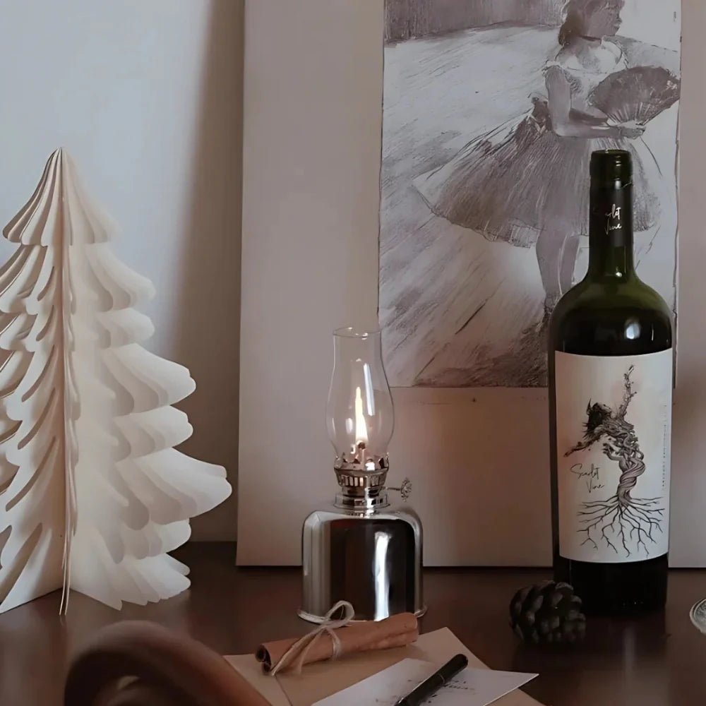 LuxRoyale Vintage Oil Lamp Windproof Electroplated Iron Finish