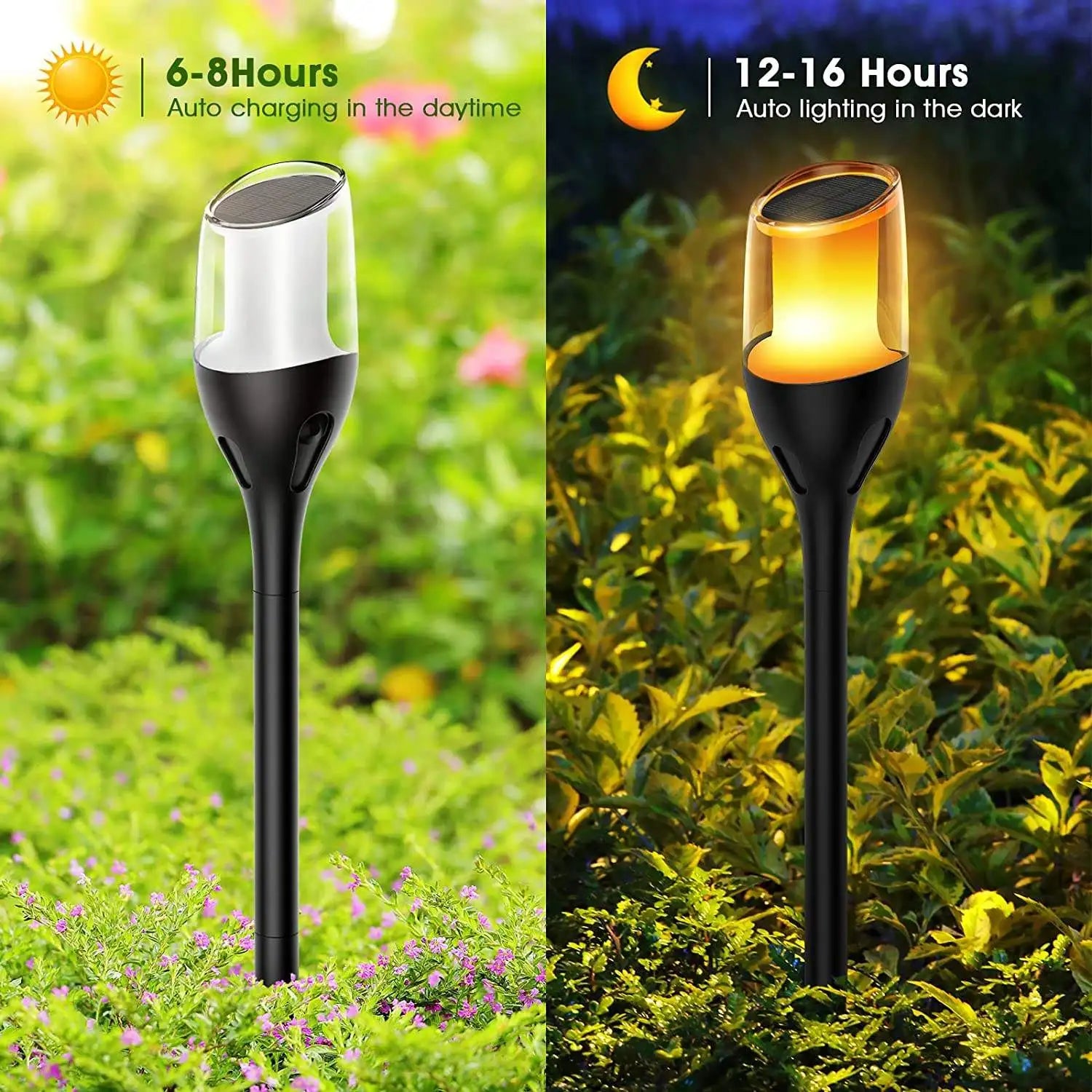Outdoor Flickering Flame Lights, Solar Torch Garden Lamps, Waterproof LED for Patio and Yard - Default Title
