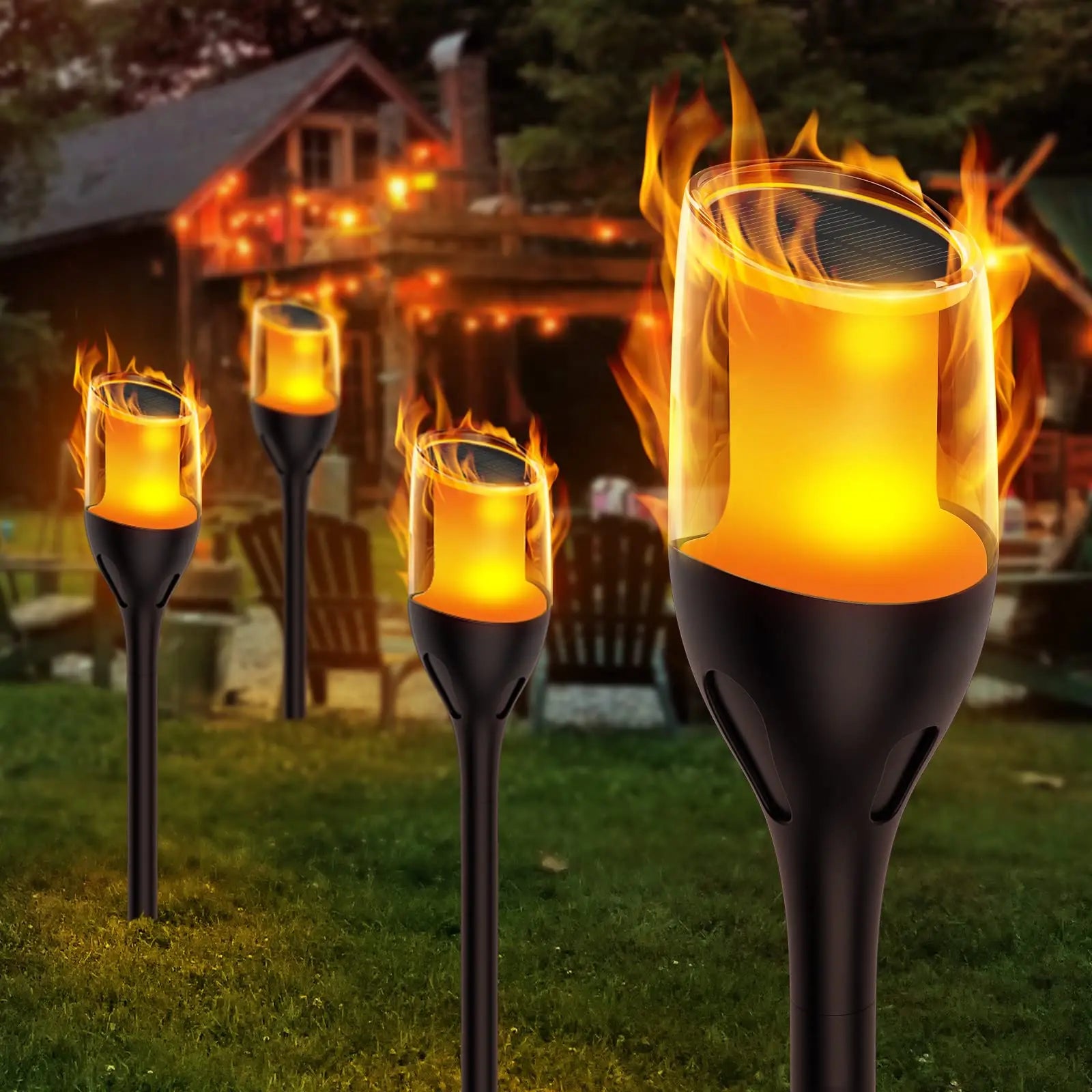 Solar-Powered Flickering Flame Torch Lights – Waterproof Outdoor LED Pathway Lanterns for Garden & Patio 