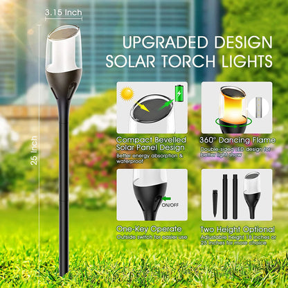 Outdoor Flickering Flame Lights, Solar Torch Garden Lamps, Waterproof LED for Patio and Yard - Default Title