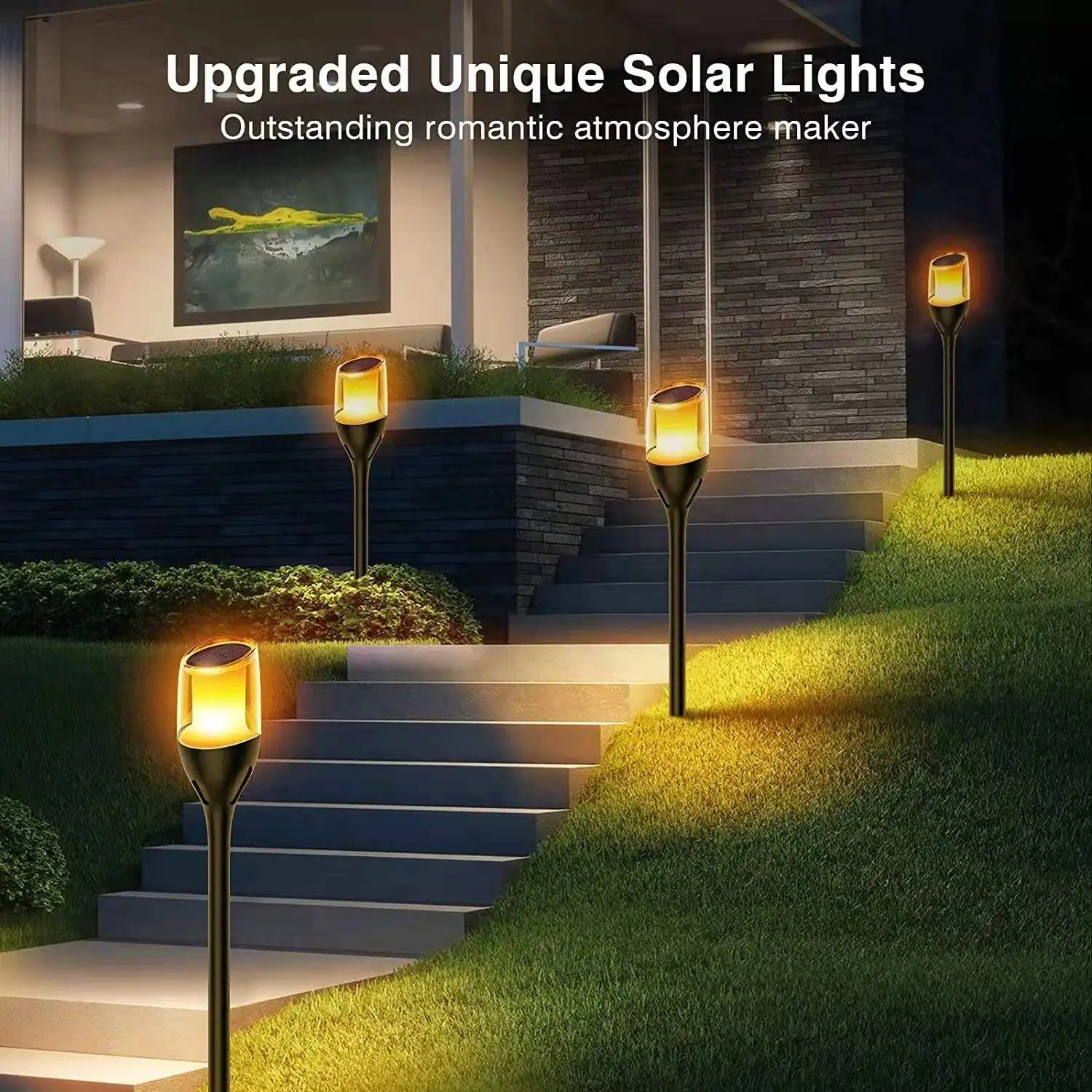 Outdoor Flickering Flame Lights, Solar Torch Garden Lamps, Waterproof LED for Patio and Yard - Default Title