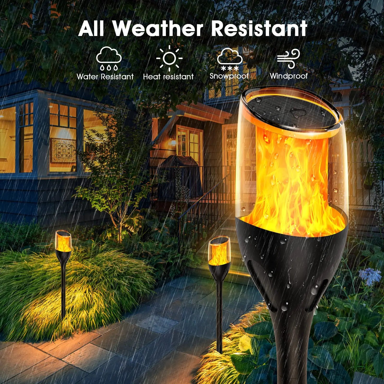 Outdoor Flickering Flame Lights, Solar Torch Garden Lamps, Waterproof LED for Patio and Yard - Default Title