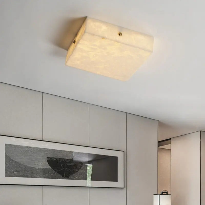 RoyaleGlow Alabaster Square Flush Mount Ceiling Light with Brass Accents