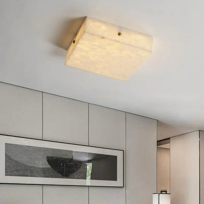 RoyaleGlow Alabaster Square Flush Mount Ceiling Light with Brass Accents