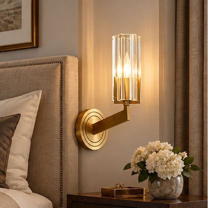 Royelux Modern Brass Wall Sconce Glass Cylinder Bedside Light Fixture