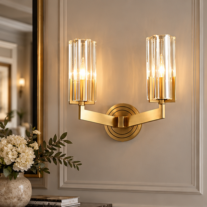 Royelux Modern Brass Wall Sconce Glass Cylinder Bedside Light Fixture