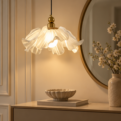 Royelux Frosted Glass Floral Pendant Light - Modern Flower Hanging Lamp