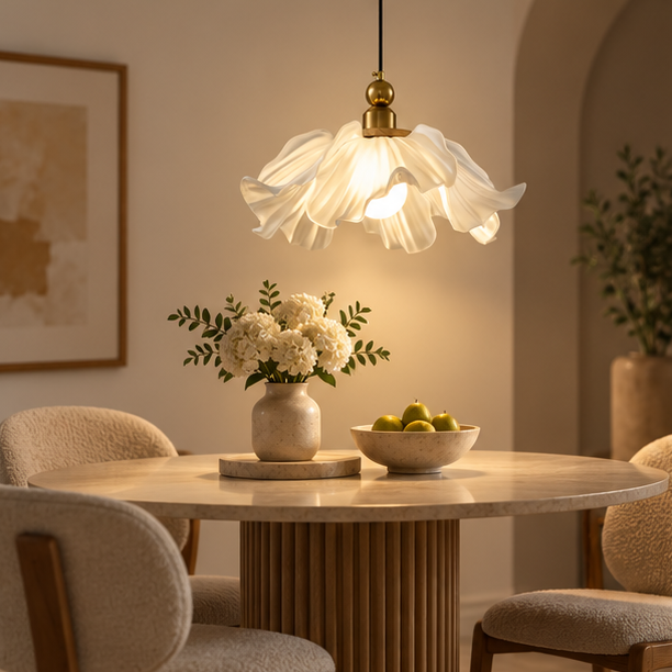 Royelux Frosted Glass Floral Pendant Light - Modern Flower Hanging Lamp