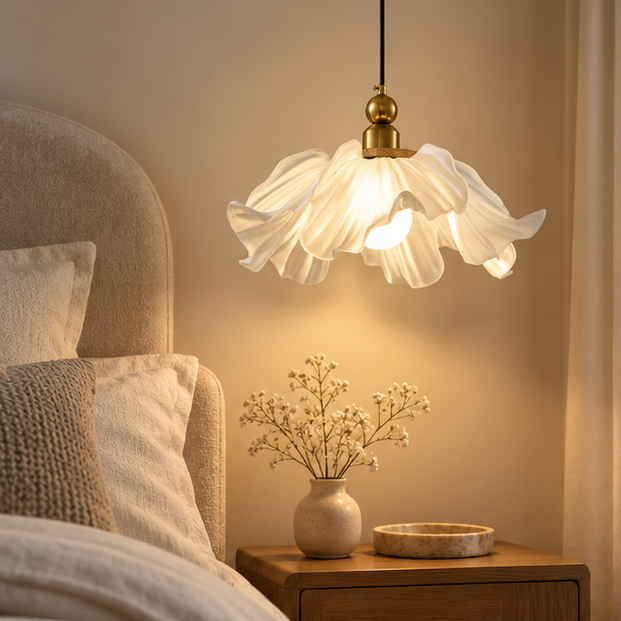 Royelux Frosted Glass Floral Pendant Light - Modern Flower Hanging Lamp